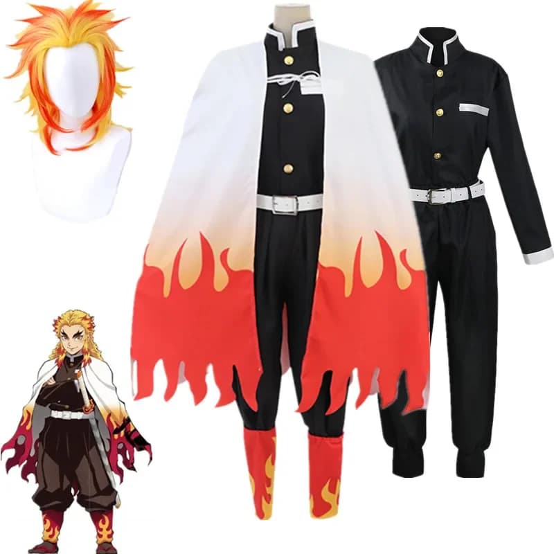 Anime Kimetsu No Yaiba Rengoku Kyoujurou Costume Cosplay Kimono Uniforme Set Abiti di Carnevale di Halloween