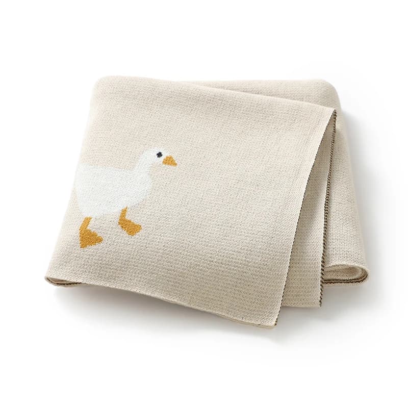 Coperte per Neonati in Cotone Lavorato a Maglia, 90*70CM, per Bambini e Bambine, Morbido Copertino per Passeggino con Simpatico Cartone Animato a Forma di Anatra