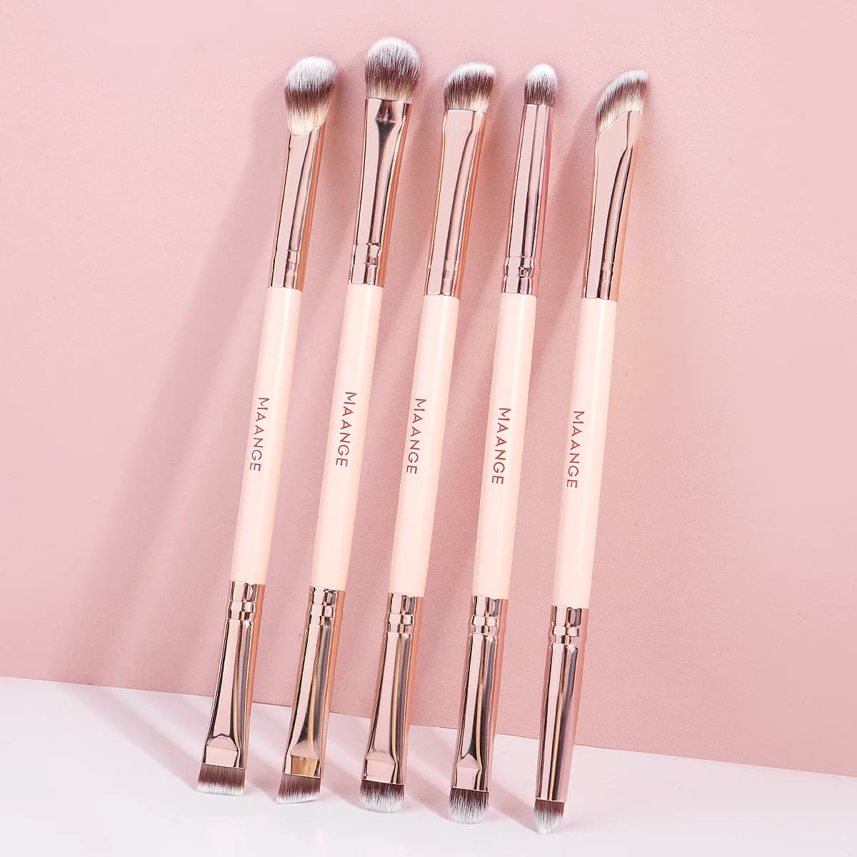 MAANGE 5 pieces brushes for makeup eyes double end soft synthetic hair for eyeliner contour nose brushes for mixing tools