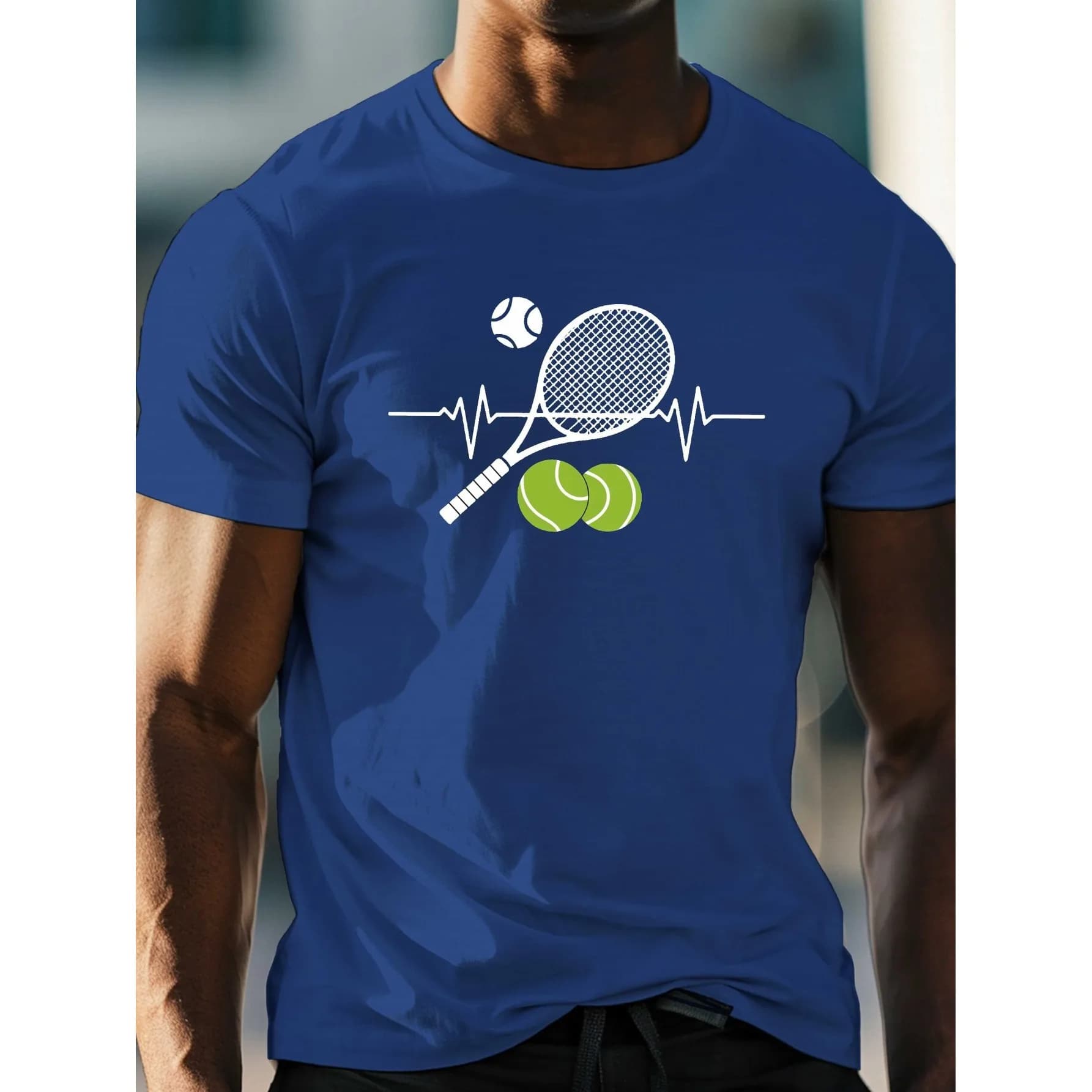 Men's casual summer sports t-shirt with heartbeat graphics, breathable polyester with short sleeves