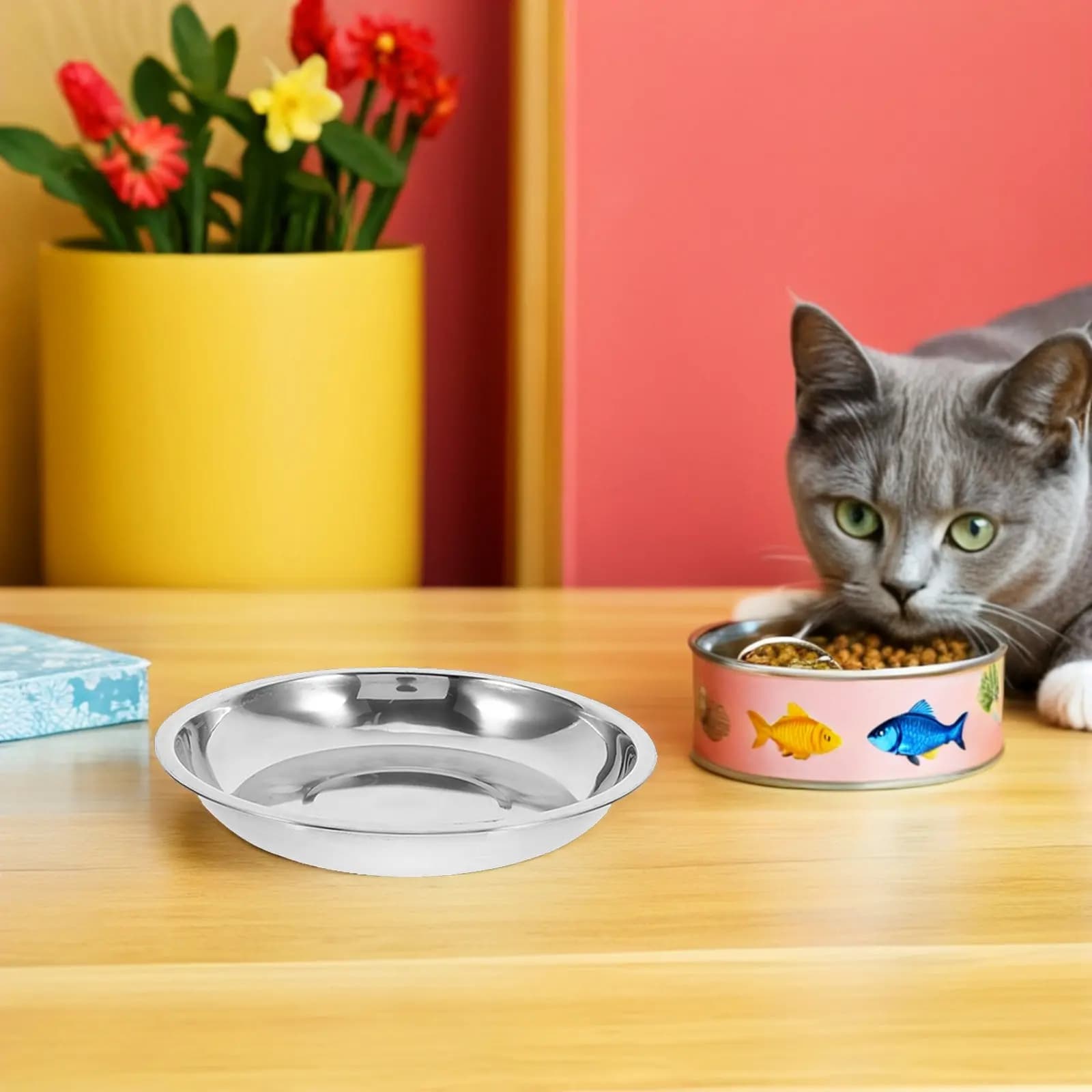 Set di 10 Ciotole per Animali Domestici in Acciaio Inox, Piatte e Poco Profonde, per Cibo e Acqua, Comode Ciotole in Metallo per Cani e Gatti