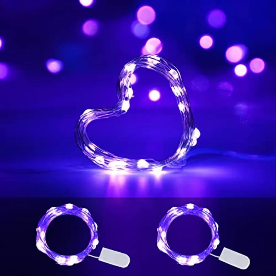 Battery Operated LED UV Black Lights, 6.56ft 20LED UV Lamp Bead Flexible Blacklight Fixtures Purple Fairy String Lights for Mas