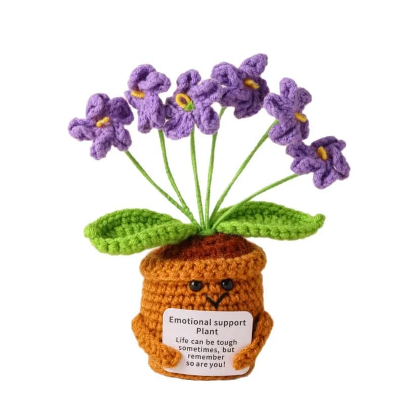 Hand Crochet Potted Plant Finished Wool Artificial Flower Positive Energy Knitted Ornament Desktop Decor Card Doll