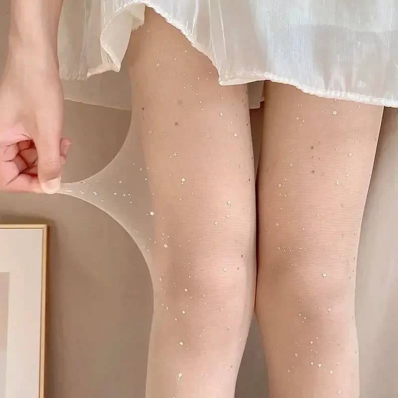 Sexy Shiny Sequins Women Translucent Elastic Tights Long Leg Korean Y2K Black Skin Female Hosidery Pantyhoses glittering Medias