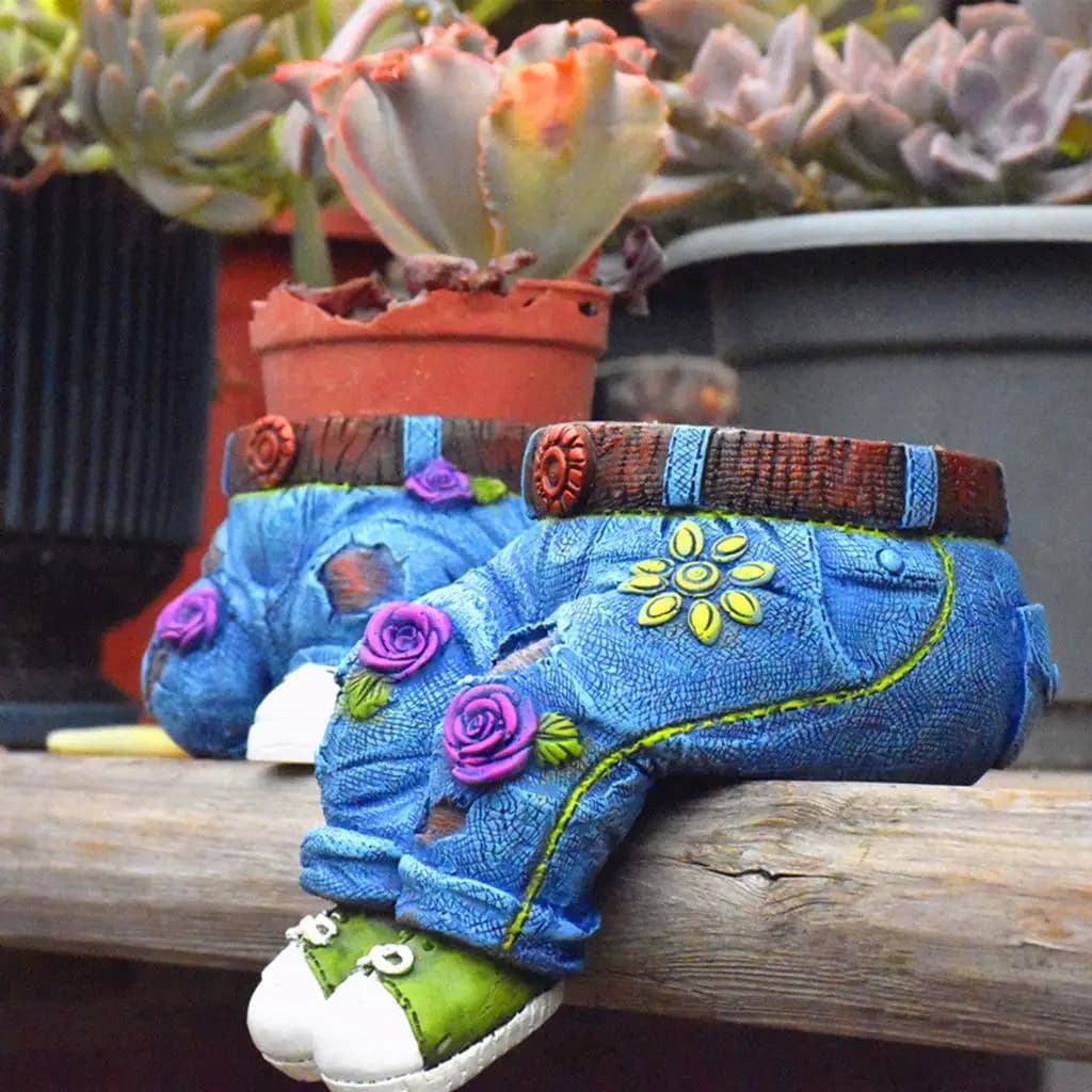 Creativo Portabonsai in Resina a Forma di Jeans, Vaso per Piante Grasse, Decorazione da Esterno