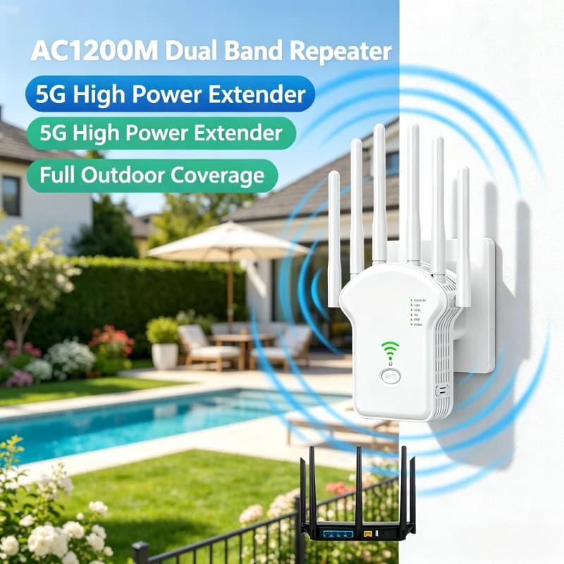 AC1200M Dual Band WiFi Repeater 5G High Power Wireless Signal Amplifier Extender`
