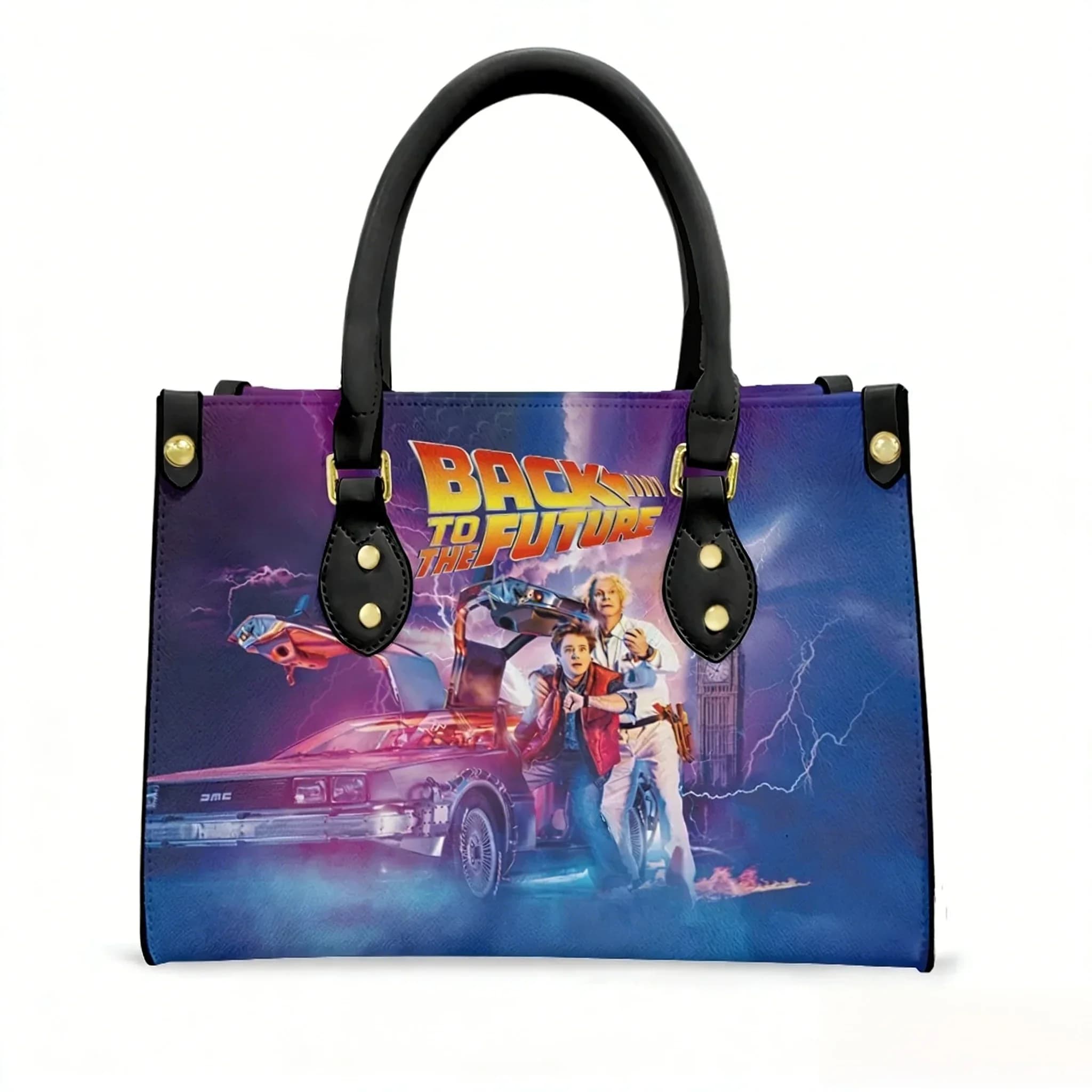 Borsa tote con stampa di film di Ritorno al futuro, personalizzabile con testo e immagine, in pelle PU, per donna e uomo, borsa a mano, per affari, shopping, regalo