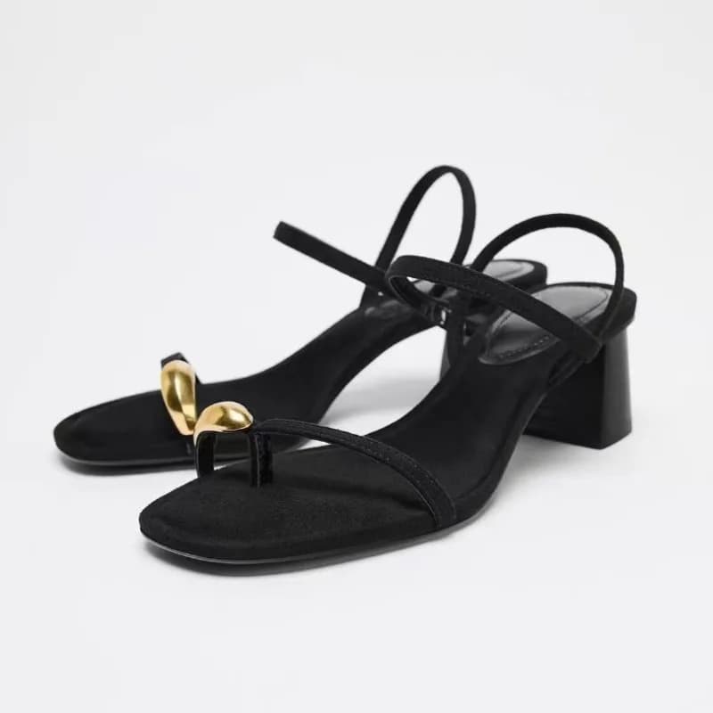 Sandali di Lusso con Tacco Alto da Donna, Scarpe Eleganti con Tacco Spesso in Metallo, Calzature da Cerimonia Firmate, Sandalias Mujer