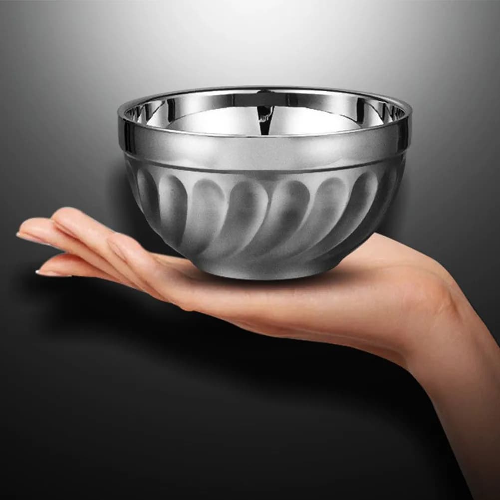 Set di 3 Ciotole Isolate a Doppio Strato in Acciaio Inox, Resistenti al Calore e Antiscottatura, per Riso, Zuppa, Insalata e Noodle