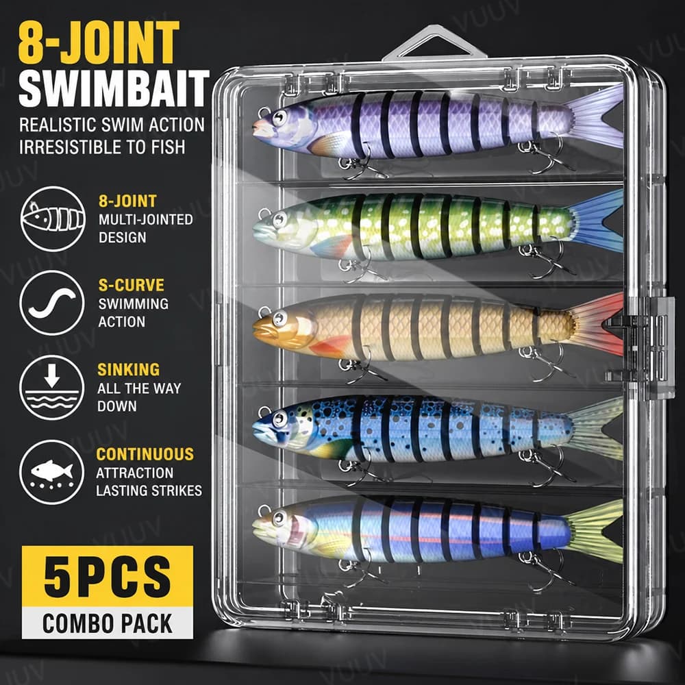 5 Pcs Multi Jointed Swimbaits Fishing Lures for Bass Trout Slow Sinking Bionic Swimming Tackle Box for Freshwater & Saltwater