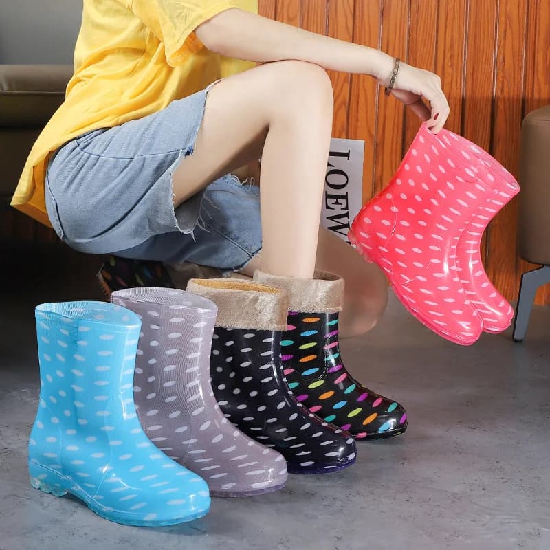Fashionable Jelly Short Women's Rain Boots Breathable Fleece-Lined Thin Summer Waterproof Non-Slip Mid-Calf Water Shoes