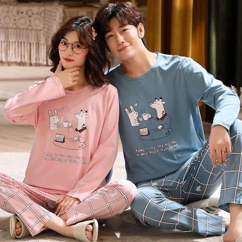 Coppie indumenti da notte in cotone primavera lungo dormire top pantalone pigiama Set uomo vestiti per la casa donna indumenti da notte Pjs Loungewear Hombre