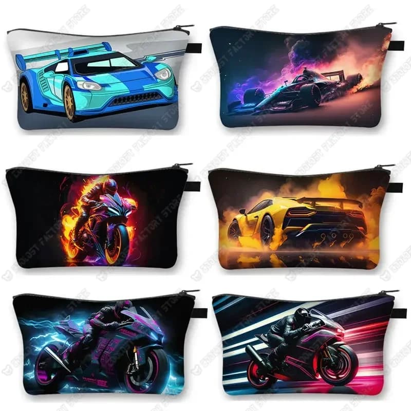 Cool Sport Racing Car moto custodia cosmetica borse per il trucco delle donne borsa per la conservazione del tovagliolo del rossetto per borsa da viaggio per articoli da toeletta da donna