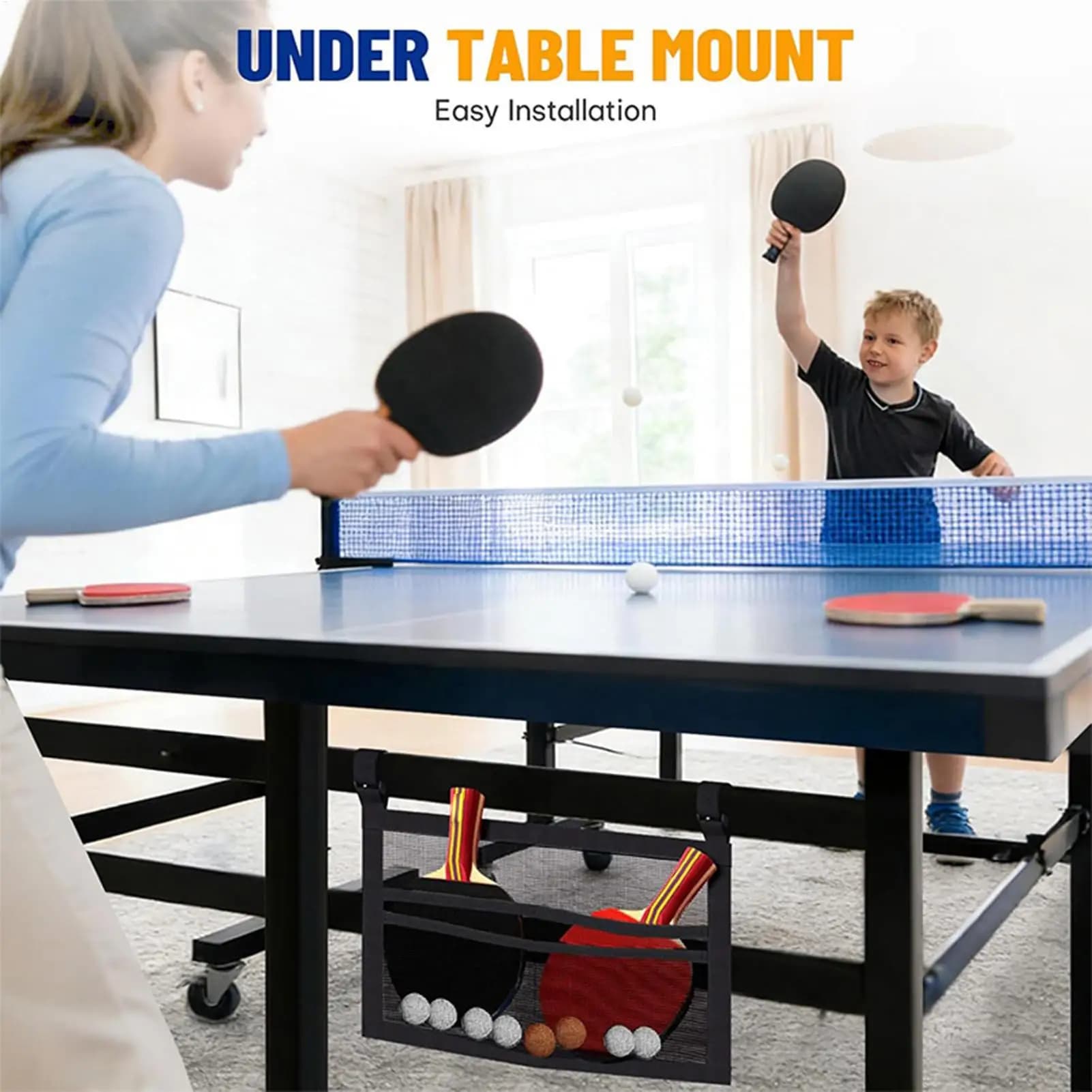 Portapalline da ping pong, facile da installare, in rete regolabile, sotto il tavolo, per riporre palline da ping pong, per uomini, donne, ragazzi, ragazze, giovani, adolescenti, figli