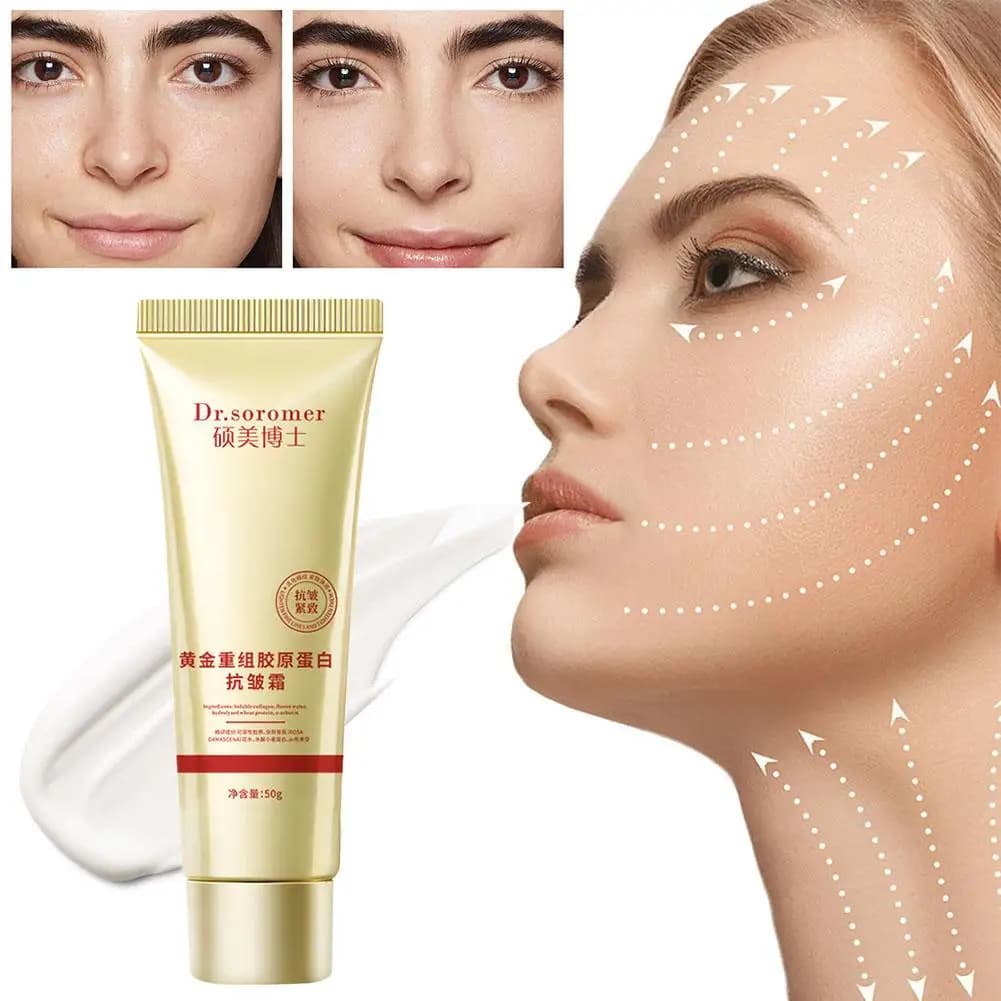 Crema Antirughe al Collagene 50g per Rassodare e Sollevare la Pelle, Formula Dorata per una Pelle Giovane, Idratante per Rinnovamento e Levigatura