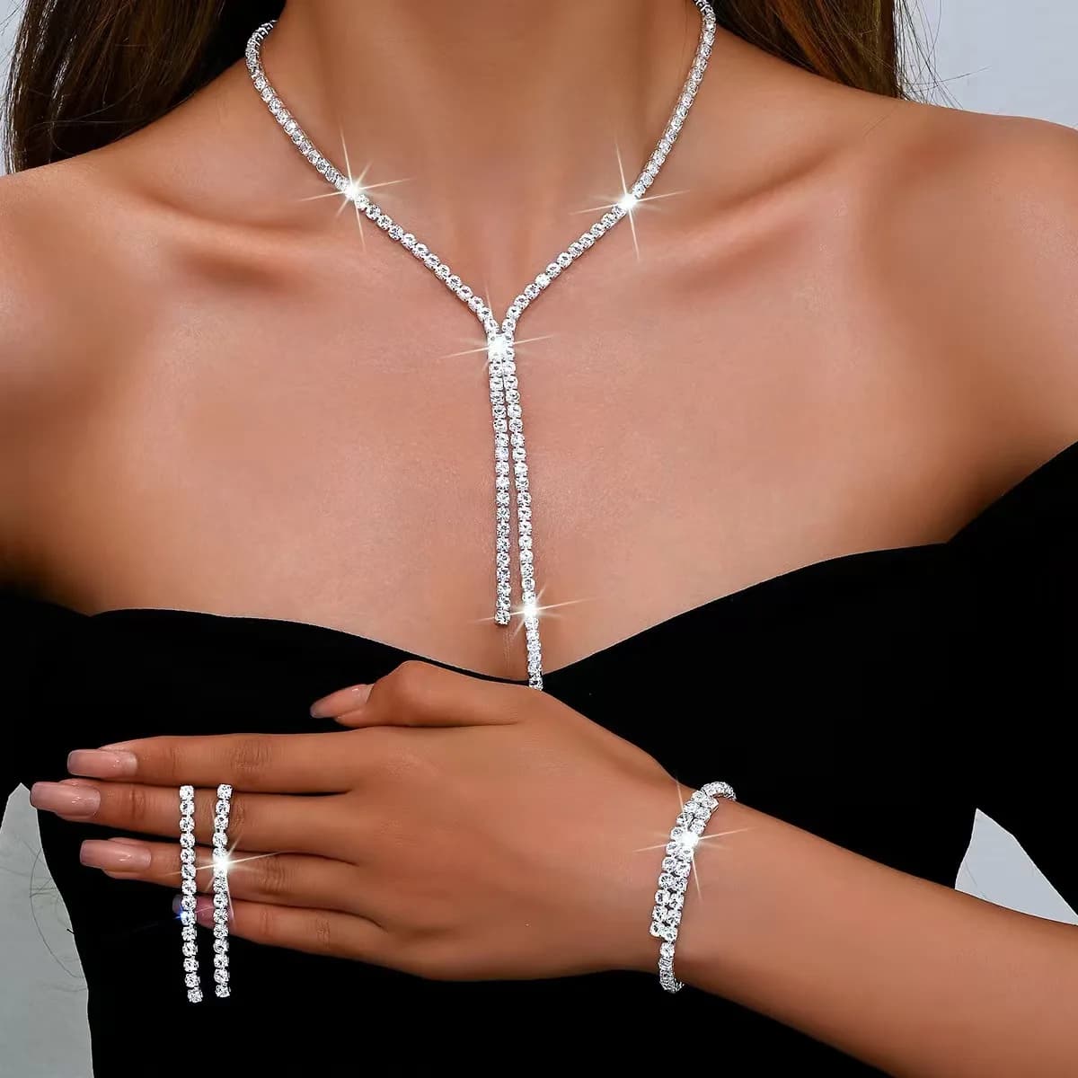 Set di gioielli con bracciale, orecchini, collana geometrica, moda da donna, 4 pezzi, adatto per matrimoni, feste, festival Gifts-8604
