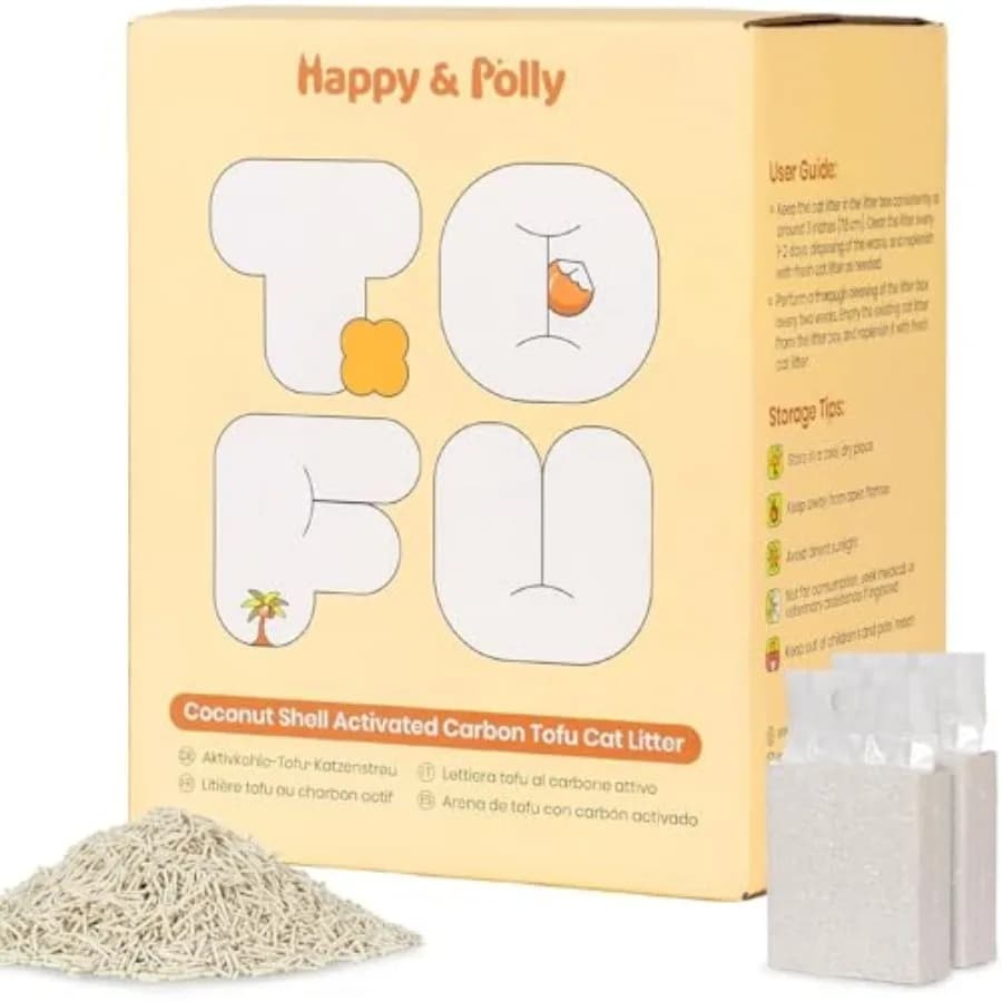 Tofu Cat Litter Fast Clumping, Flushable, Ultra Absorbent, Low Tracking, 100% Natural Raw Materials with Coconut Charcoal 11 LB
