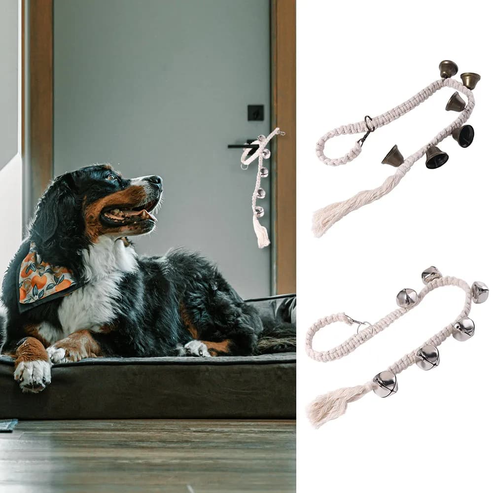Manopola per porta Corda di cotone Campanello per addestramento per cani Allarme sospeso intrecciato Campanello per animali domestici Campane di corda per cuccioli regolabili durevoli per l'addestramento del vasino