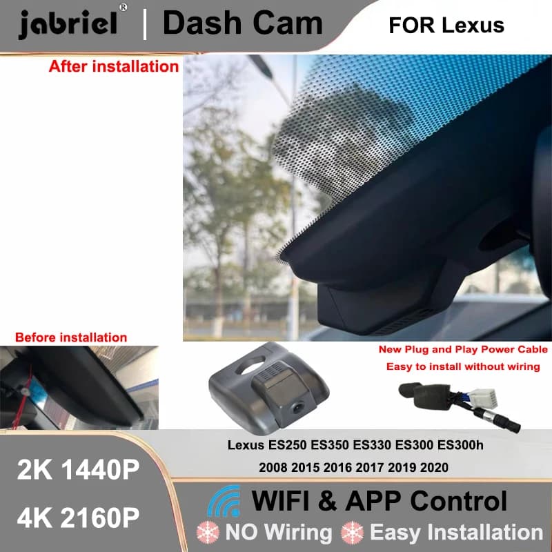Jabriel for Lexus ES250 ES350 ES330 ES300 ES300h 2008 2015 2016 2017 2019 2020 Dash Cam 2K 4K Wifi Plug and Play Video Recorder