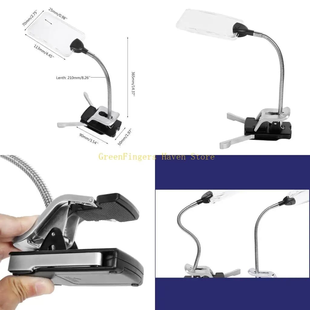 F68D Flexible Hands LED Glass Desk Lamp Bright LED Illuminated Magnifier with Clamp for Reading Diamond