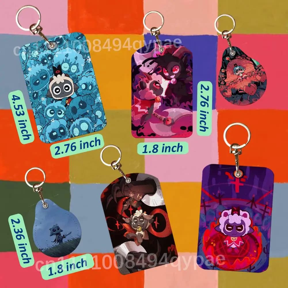 C-Cult Of The Lamb Leather Access Card Case Anti-lost Card Holder Keychain Accessories Fingerprint-proof Key Tag Ring