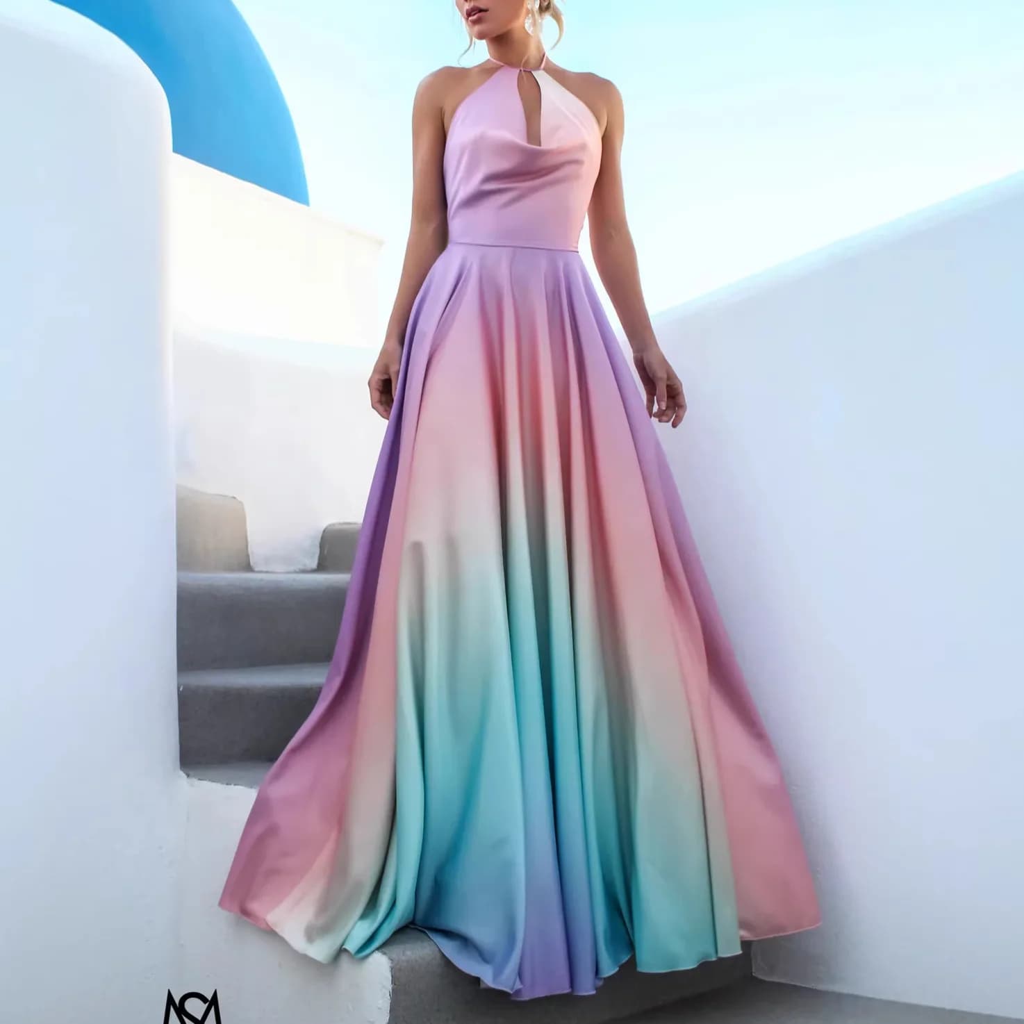 Nuovo abito lungo da donna 2026 con scollo a V profondo, sexy ed elegante, con orlo a pendolo e taglio graduale in vita