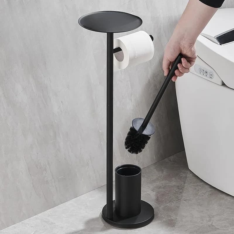 Toilet Paper Holder Household Odor Proof Floor Standing Storage Rack Hotel Bathroom Black Stainless Steel Toilet Brush
