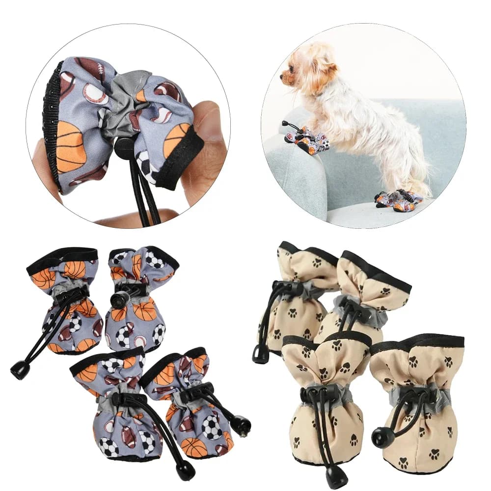 4 Pezzi Scarpe per Cani Impermeabili, Calzini per Cuccioli di Cani Piccoli e Medi, Stivali Antiscivolo Caldi per Neve, Scarpe da Pioggia per Animali Domestici, Sneakers per Yorkie