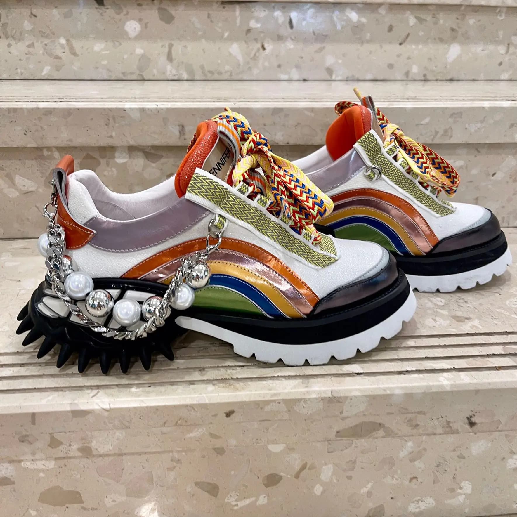 Scarpe Chunky da Donna in Vera Pelle, Sneakers con Piattaforma, Collezione Primavera-Autunno 2026, Marca di Lusso con Catena