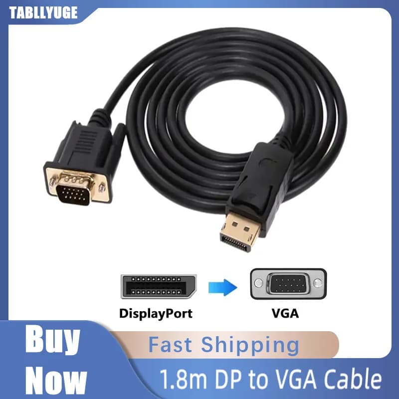 NUOVO DP DisplayPort a VGA Adattatore Connecto Convertitore 1.8m Cavo FHD 1920*1080P Linea Per Desktop Laptop PC TV Monitor Proiettore