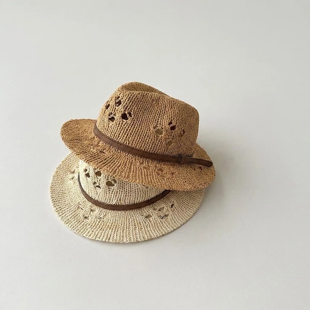 MILANCEL Cappello di paglia estivo per bambini 48-51 cm Cappello da sole per ragazze traspirante e cavo 2.5-5T Cappello da pescatore per bambini con protezione solare
