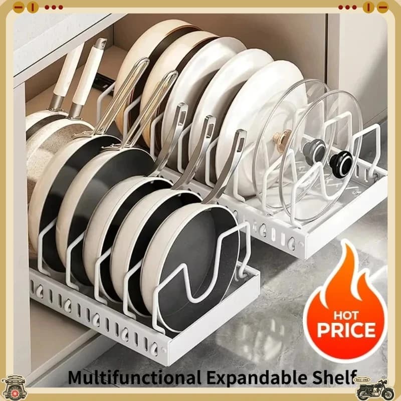 Hot Sale Multifunctional Pull-out Sliding Kitchen Storage Rack Drawer Organizer Pan Lids Spices Bowls Plates Cookware Storage
