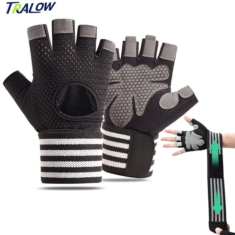 Body Gloves TRALOW Mezze Dita with Support, Breathable, Anti-slip, Anti-shock, for Lifting Weights, Training Man Woman