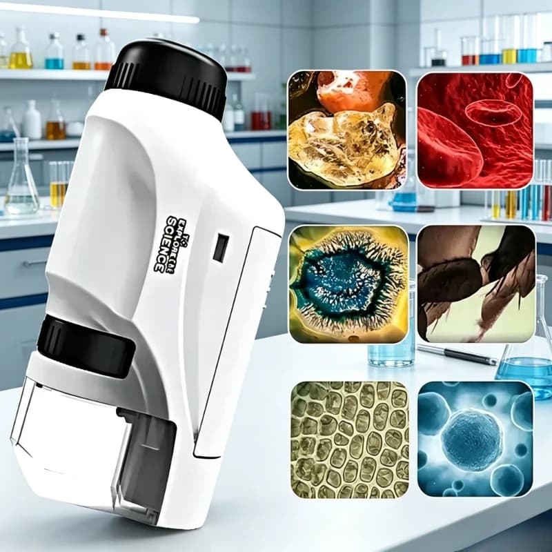Microscopio Portatile Mini per Bambini, Giocattolo Educativo STEM, Kit per Esperimenti Scientifici per Scuole Primarie e Medie