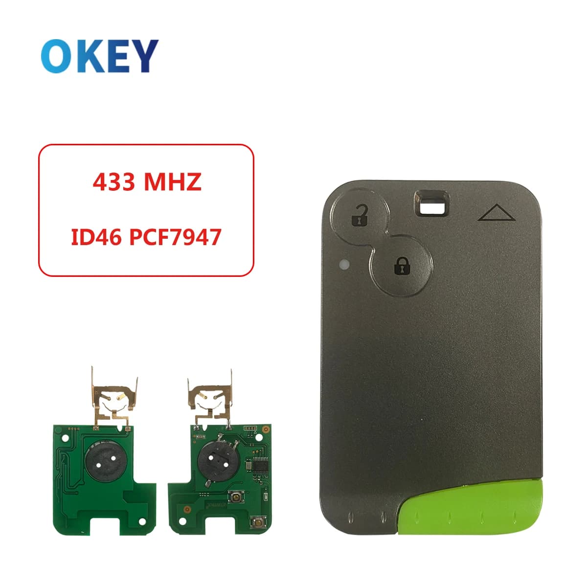 Chiave per auto telecomando Okey per Renault Laguna Espace 2 pulsanti 433 Mhz Smart Key Card PCF7947 ID46 Chip Keyless Entry