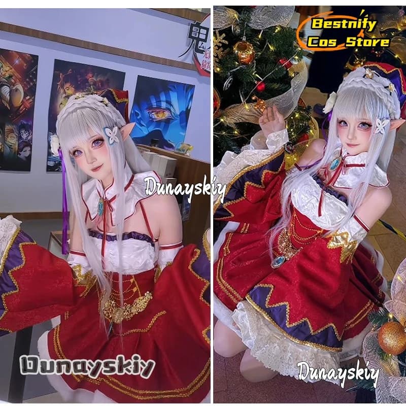 Costumi di Natale personalizzati per cosplay di Emilia, vestito per cosplay, costume di Halloween per personaggi di anime e giochi, travestimento per cosplay.
