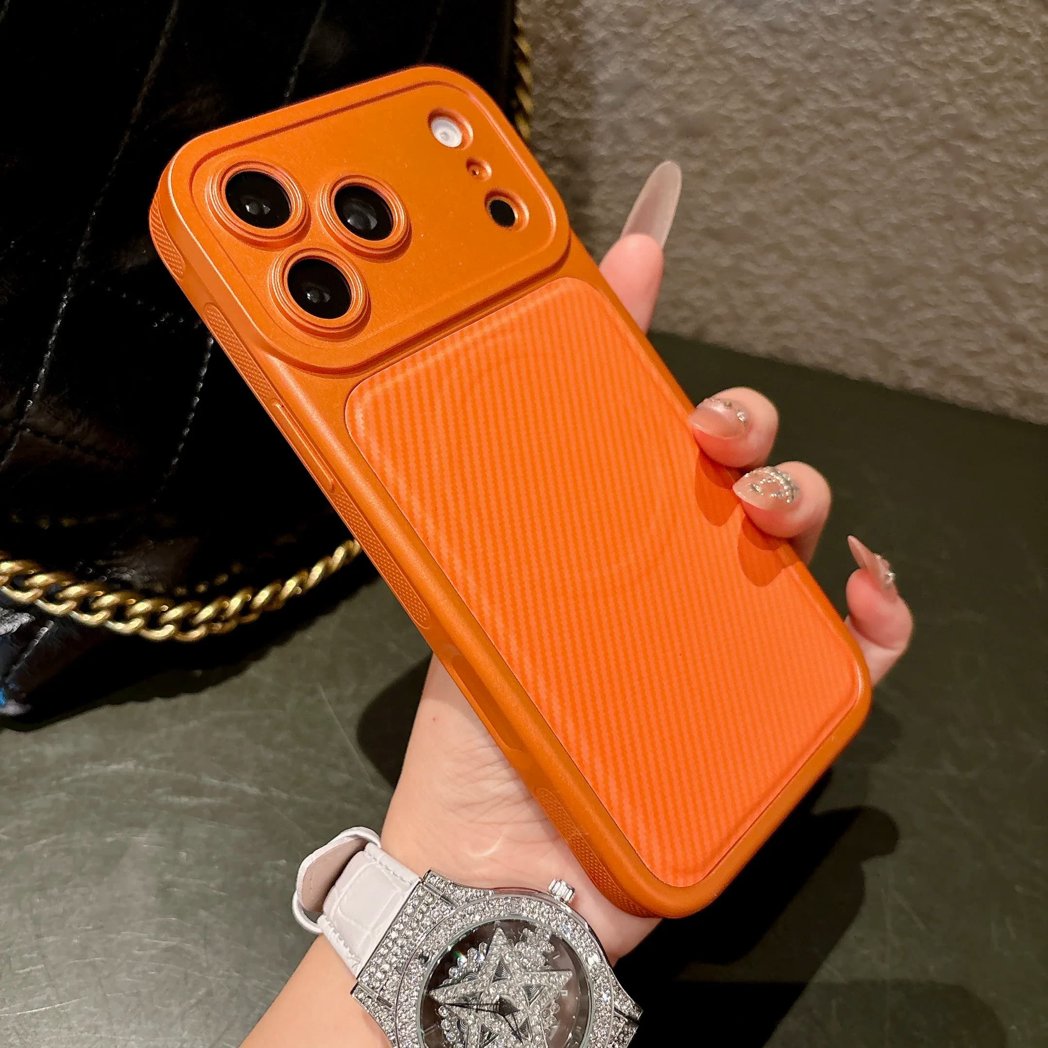 Luxurious Carbon Fiber Cack Panel Magnetic Phone Case For iPhone 17 16 15 14 13 Pro Max Large Window Phone Cover For Magsafe