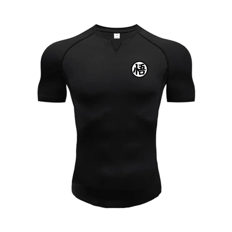 T-shirt sportiva da uomo per allenamento, con stampa anime Wu Font, slim fit, scollo a V, aderente, per fitness e palestra, ad asciugatura rapida