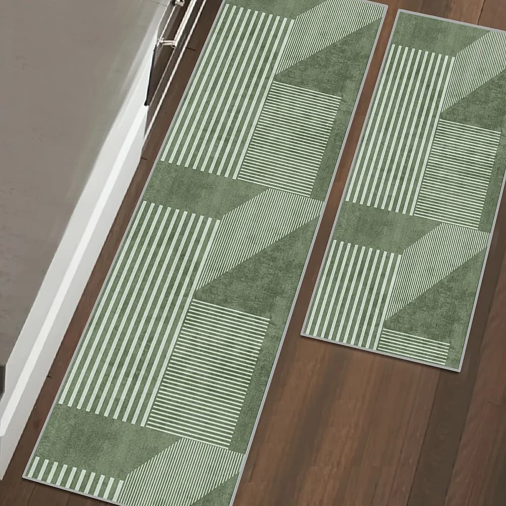 VIKAMA Tappeto verde a strisce Tappeto da cucina Zerbino per corridoio fresco Tappeto runner lavabile in lavatrice Tappeto zerbino per camera da letto Live Room