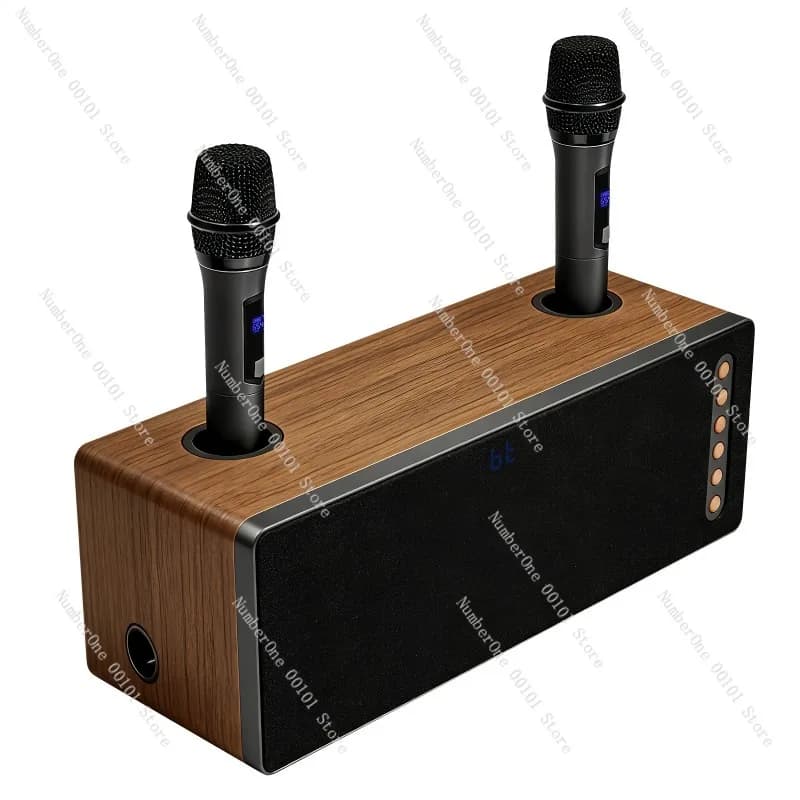 Multifunctional high-power family Karaoke artifact all-in-one machine karaoke bluetooth wooden speaker wireless microphone