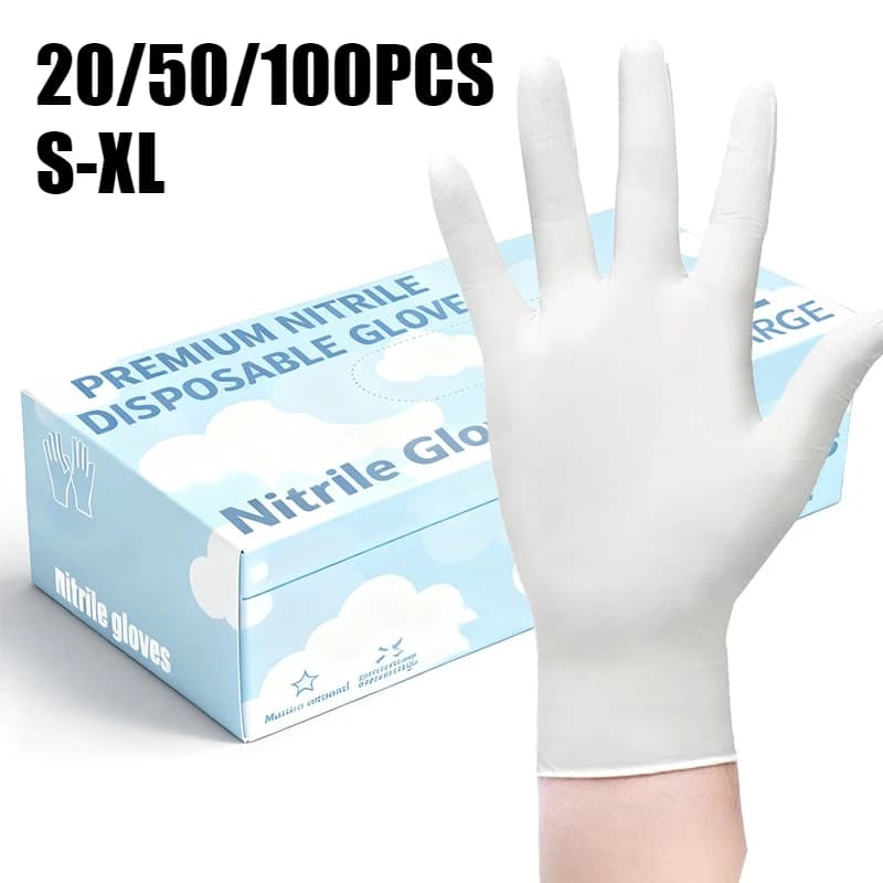 20/50/100PCS Guanti in nitrile bianco Pulizia della casa Cucine Guanti per lavare i piatti Strumenti per la pulizia quotidiana e strumenti per nail art