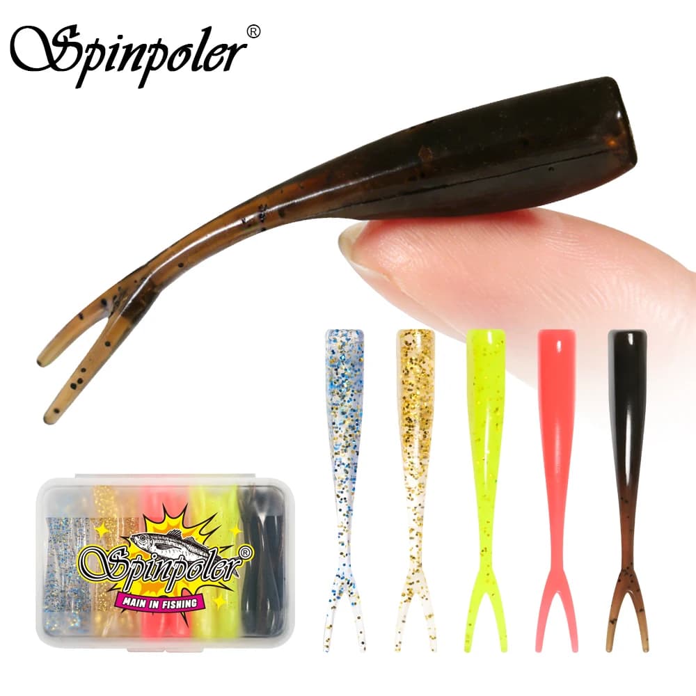 Spinpoler Set of 25 Jerkbait and Swimbait 5cm in TPR Floating with Jig Head Biforcute Coda, Fish Fishing Equipment