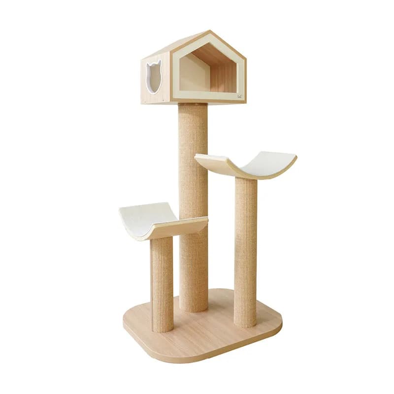 Tiragraffi per Gatti, Serie Albero Nuvola Primaverile Integrato, Non Occupa Ampi Spazi, in Legno Massello Resistente all'Usura