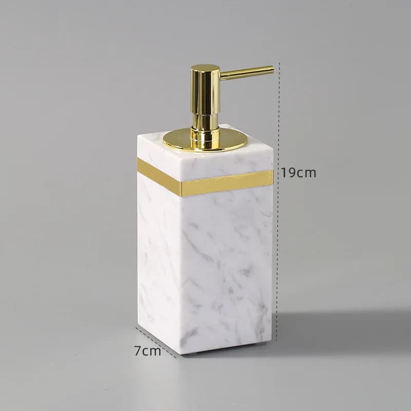 Set da bagno in oro di lusso Dispenser di sapone in marmo naturale Vassoio portaspazzolino Volakas Organizer da appoggio bianco
