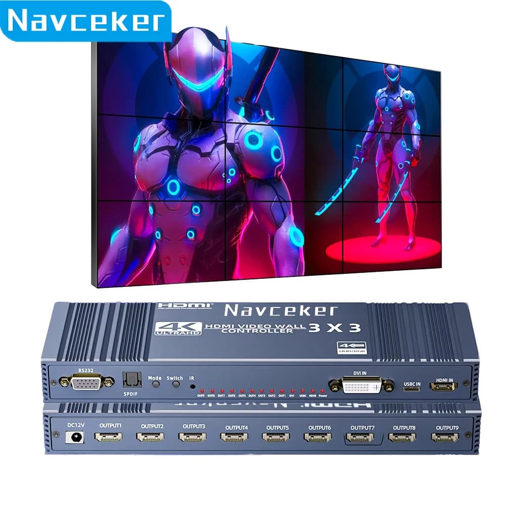 Controller per parete video HDMI 4K 3x3 Tipo-C DVI Processore per parete video 1X4 1X3 2X1 2x3 3x2 4X2 Splicer per processore multi schermo video
