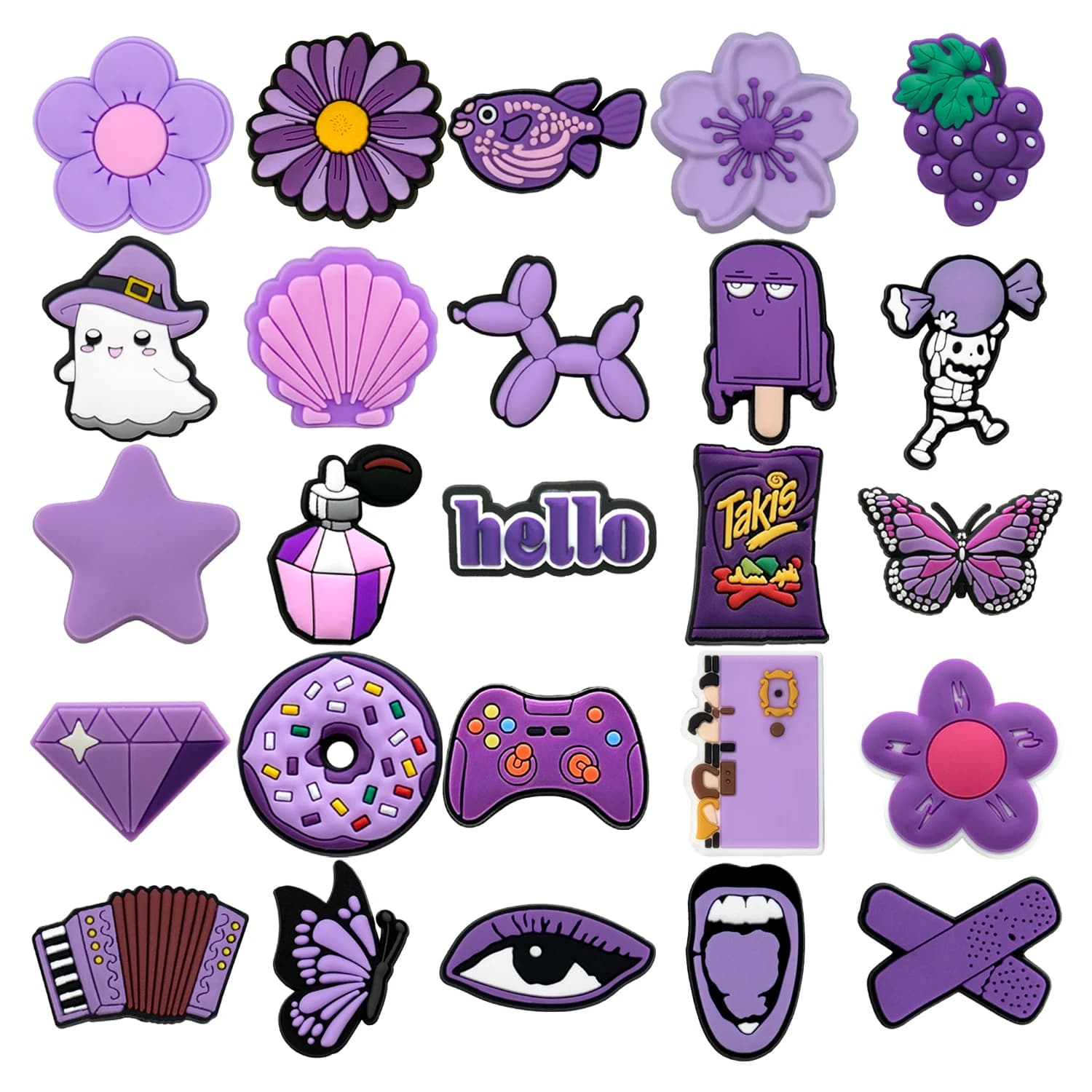 1 pz PVC Viola Fantasma Ciondoli per scarpe Profumo Diamante Decorazioni per scarpe Spilli per donne Uomini Bambini Sandalo Zoccoli Fibbie Accessori Regali