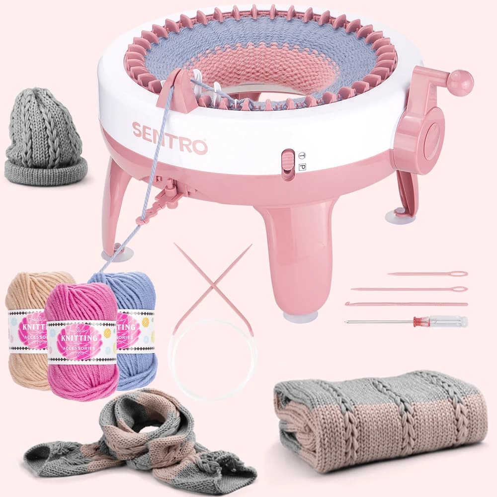 SENTRO 40 Needles Knitting Machine Kit - 3 Yarn & Tools, Flat & Circular Knitting, Quickly Knitting Hats,Scarves,Gloves,Sweaters