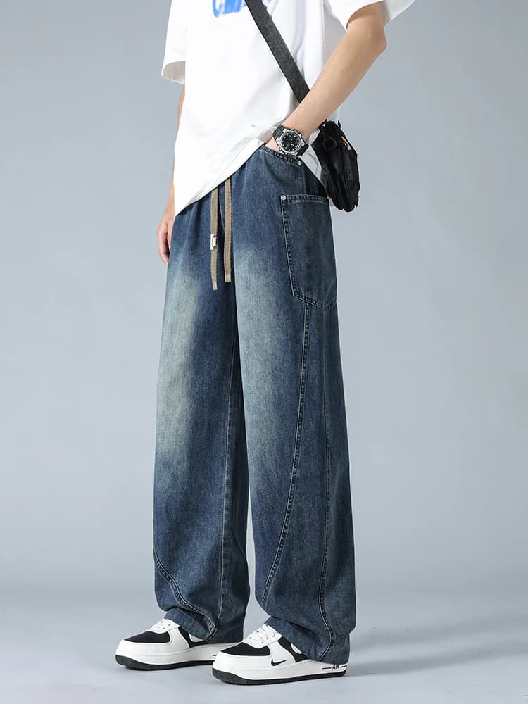 Jeans estivi da uomo Pantaloni in denim dritto lavato in cotone leggero 8XL 7XL 6XL Pantaloni jeans larghi a gamba larga di grandi dimensioni 4 tasche