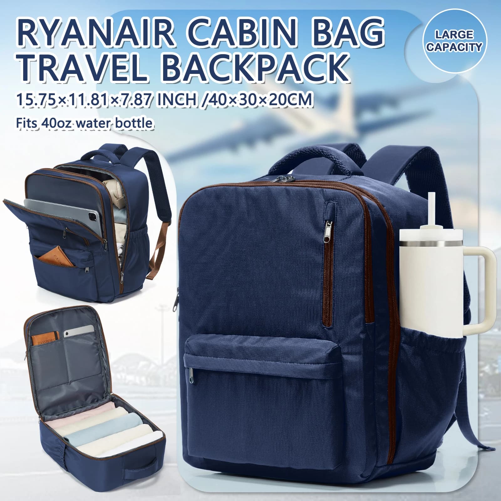 Zaino da viaggio, borsa da cabina, zaino Ryanair 40x30x20, bagaglio a mano, zaino per laptop da 15,6 pollici per uomo e donna, zaino casual da trekking