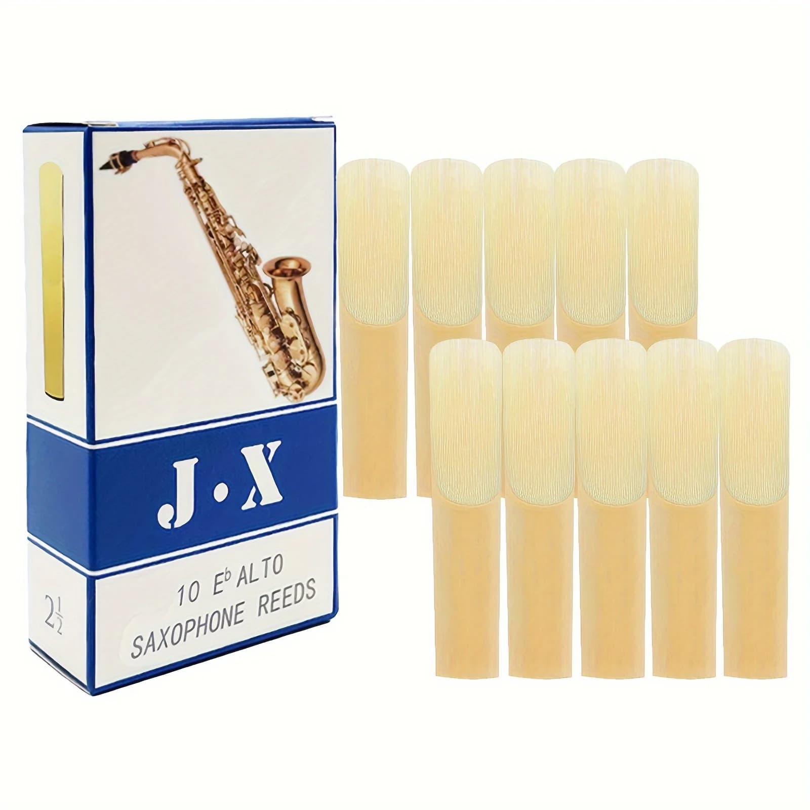 10pcs J.X Alto Saxophone Reeds, Strength 2.5, Bright Yellow Canary Reed, Eb Saxophone Accessories with Individual Packaging